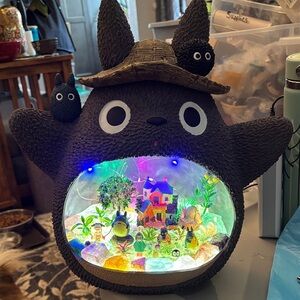 GHIBLI - TOTORO! Beautiful Hand made LED Lighted Terrarium with real crystals